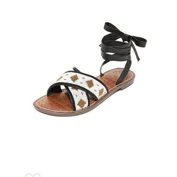 SAM EDELMAN "LUISA" BEADED ANKLE WRAP SANDAL SZ 8M - Picture 2 of 6